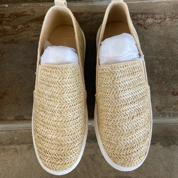 Nicole Miller Tonnille Beige Raffia Slip-On Sneakers - Picture 2 of 6